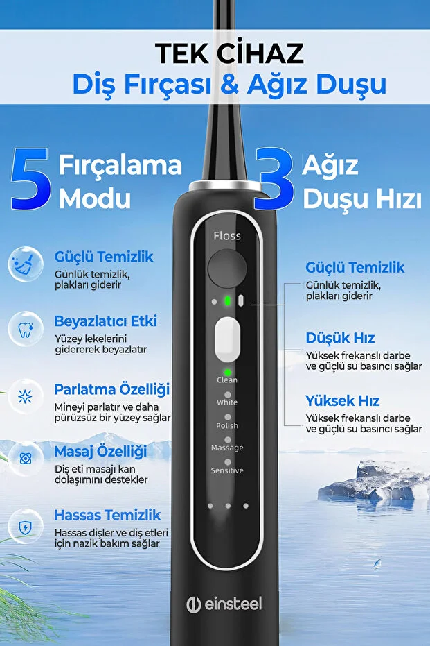 Şarj Edilebilir Elektrikli Diş Fırçası Su Püskürtmeli Ağız Duşu ve Diş Temizleme Seti